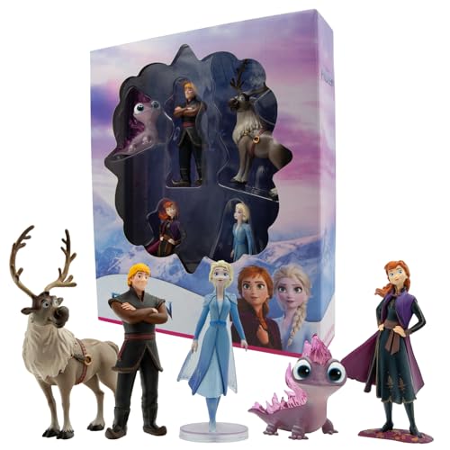 Bullyland 13414 Jubileumsfigurset prinsessa Elsa, Anne, Salamandra Bruni, Kristoff och Sven av Walt Disney isdrottningen 2, perfekt som present till barn från 3 år 4063847134143