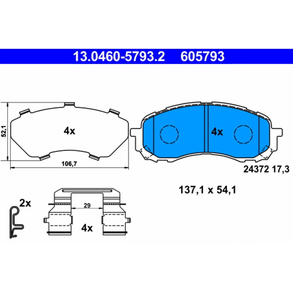 ATE 13.0460 5793.2 Jeu de plaquettes frein avec indicateur d'usure tôle anti bruit accessoires SUBARU: Impreza III 5 portes 4006633385619