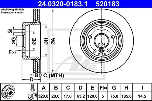 ATE PowerDisc 24.0320 0183.1 Disque de frein 320,0 20,0 5 120,0 ventilé revêtu à haute teneur en carbone avec vis/boulons BMW: Touring, Berline 4006633419147