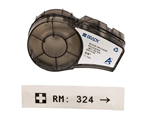 Brady (M21 750 430) polyesterband för BMP21 PLUS; LAB; 19,05 mm x 6,40 m svart på transparent 662820899716