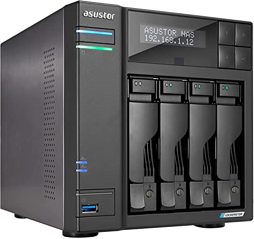 Asustor Lockerstor 4 Gen 2 AS6704T NAS med bay nätverksminneshölje, Quad Core 2,0 GHz CPU, M.2 PCIe 3.0 ssd plats, 2,5 GbE port, GB RAM DDR4 4710474831432