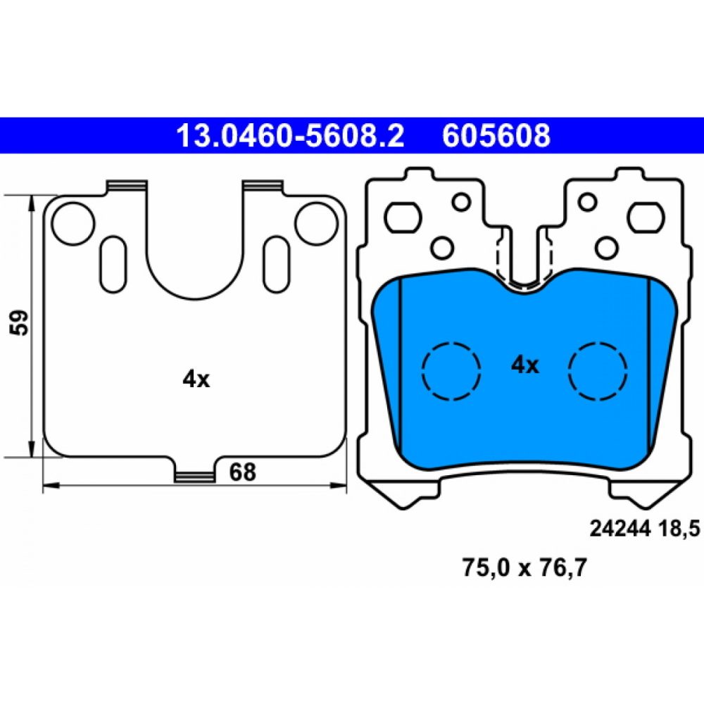 ATE 13.0460 5608.2 Jeu de plaquettes frein préparé pour indicateur d'usure, contact signal d'usure exclu avec tôle anti bruit LEXUS: LS IV 4006633370783