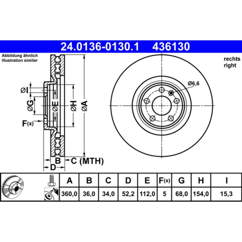 Bromsskiva Ate 24.0136 0130.1 4006633438193