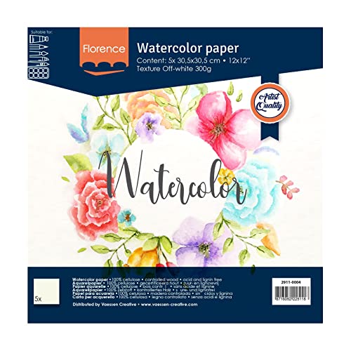 Florence Akvarellpapper Struktur, Vattenfärgspapper för Akvarelltekniker 30.5 x cm, Benvit, Akvarellark Målning, Scrapbooking och Pappershantverk, 300 Gsm 8716052225118