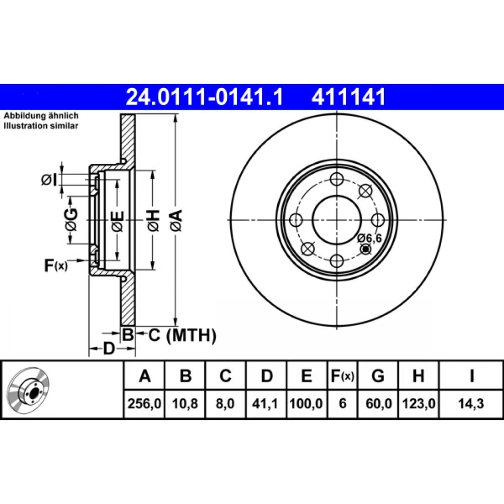 ATE 24.0111 0141.1 Disque de frein 256,0 10,8 6 100,0 plein OPEL: Astra G CC, Caravan, Berline 4006633033145