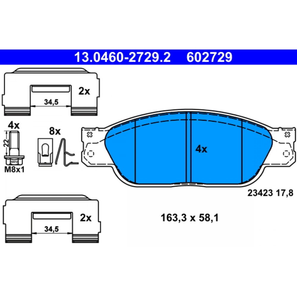 ATE 13.0460 2729.2 Jeu de plaquettes frein JAGUAR: S Type 4006633339285