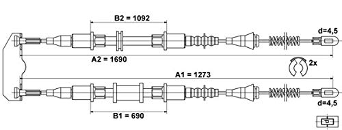 ATE 24.3727 0735.2 Câble De Frein 1273, 1690 avec accessoires OPEL: Astra F CC 4006633137270