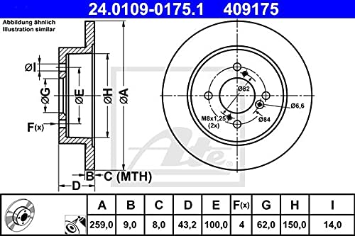 ATE 24.0109 0175.1 Disque de frein 259,0 9,0 4 100,0 plein revêtu SUZUKI: SWIFT 4006633407076